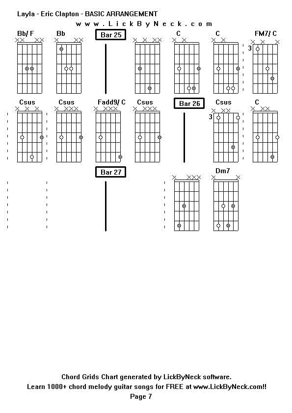 Chord Grids Chart of chord melody fingerstyle guitar song-Layla - Eric Clapton - BASIC ARRANGEMENT,generated by LickByNeck software.